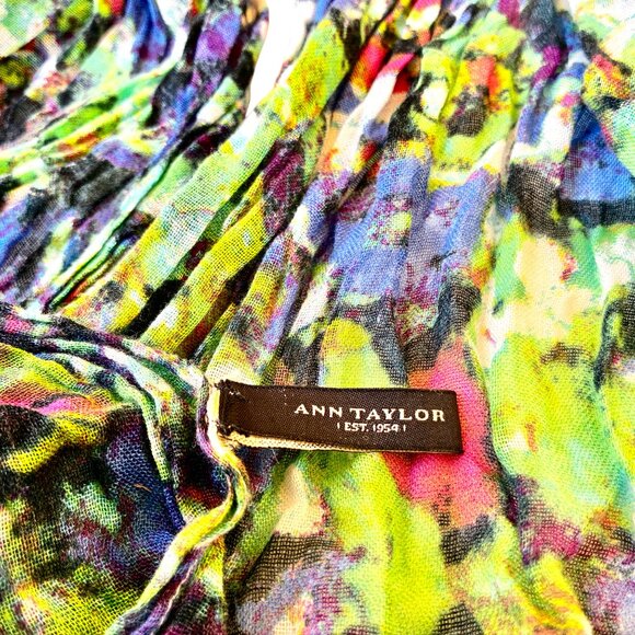 Ann Taylor Oblong Scarf Multi-Color Raw Fringe Rayon + Wool Watercolor 72" - Picture 12 of 15